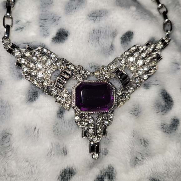 Gorgeous Art Deco Style Park Lane Fuchsia Clear Rhinestone Necklace - Picture 2 of 4